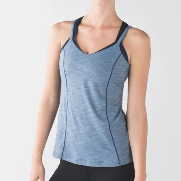 lululemon athletica Tops - Lululemon Lululemon Run For Gold Tank size 2 Heathered Blue Denim / Deep Navy